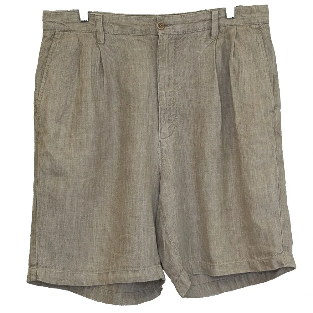 Banana Republic Chino Shorts Mens Sz 36 Natural 100% Linen Pleated Front Preppy